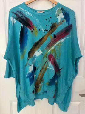 Jess & Jane top, oversized, 80’s, paint,art,tunic, USA, Cotton, knit